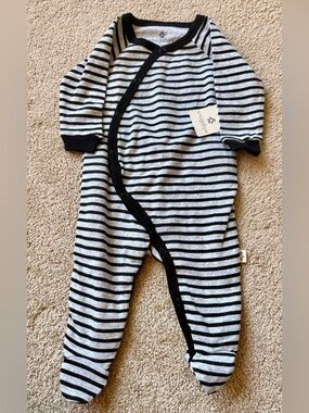 Navy & Gray Striped Footie One-Piece